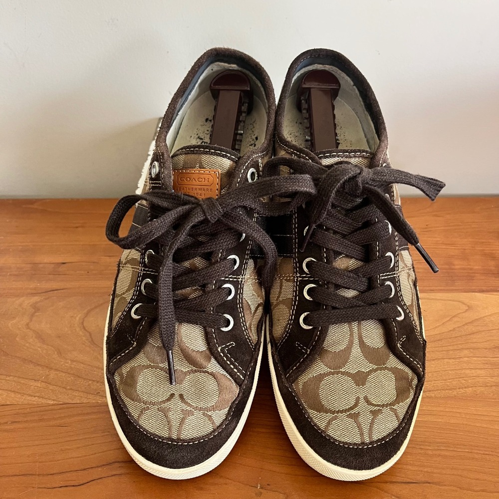 Coach Brad Signature C Monogram Canvas Sneakers Brown Khaki Q900 Mens 10M - Picture 3 of 9
